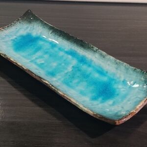 Japanese serving Tray light blue glaze rectangular appetizer Karuizawa Kasugai